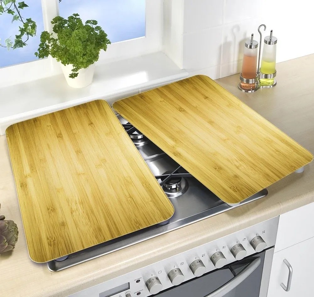 Szklane płyty ochronne WOODEN LOOK na kuchenkę – 2 sztuki, WENKO