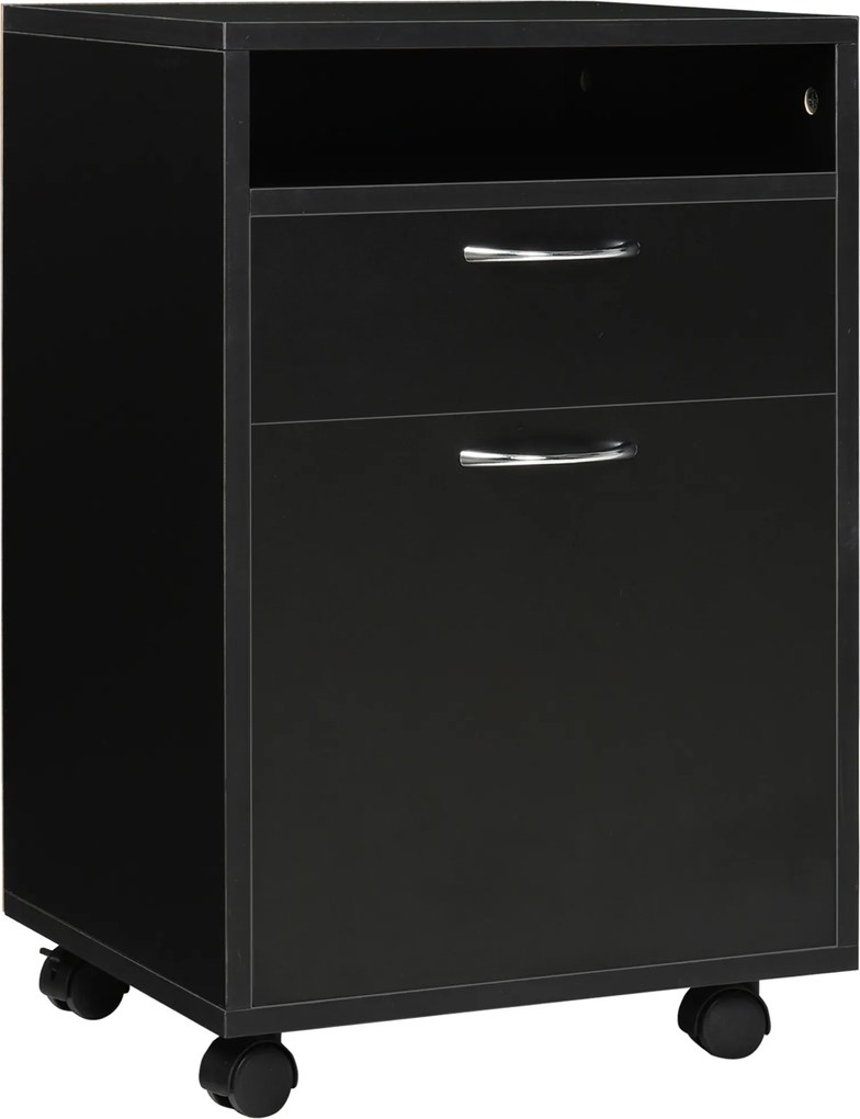 HOMCOM Kontener na kółkach z szufladami, 1 półka, 1 szuflada, 40 cm x 35 cm x 60 cm, Czarny