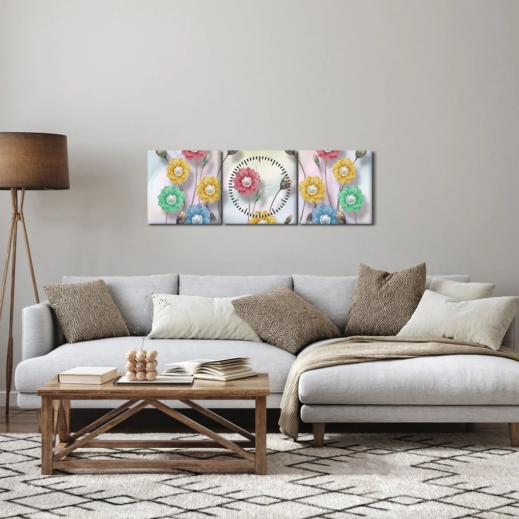 Obraz - Kolorowa łąka (z zegarem) (90x30 cm)