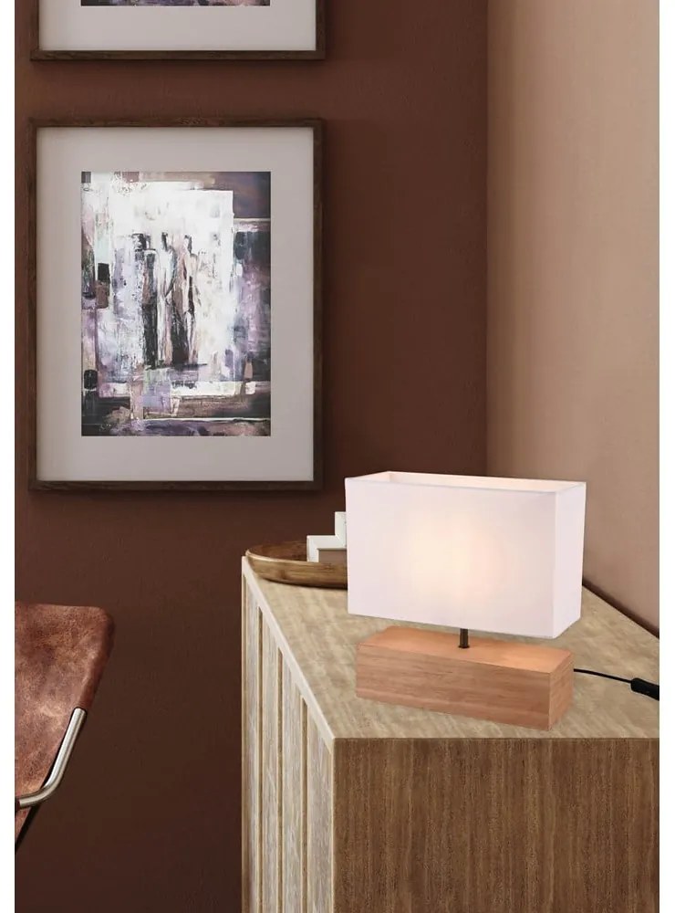 Biało-naturalna lampa stołowa z tekstylnym kloszem (wysokość 30 cm) Woody – Reality