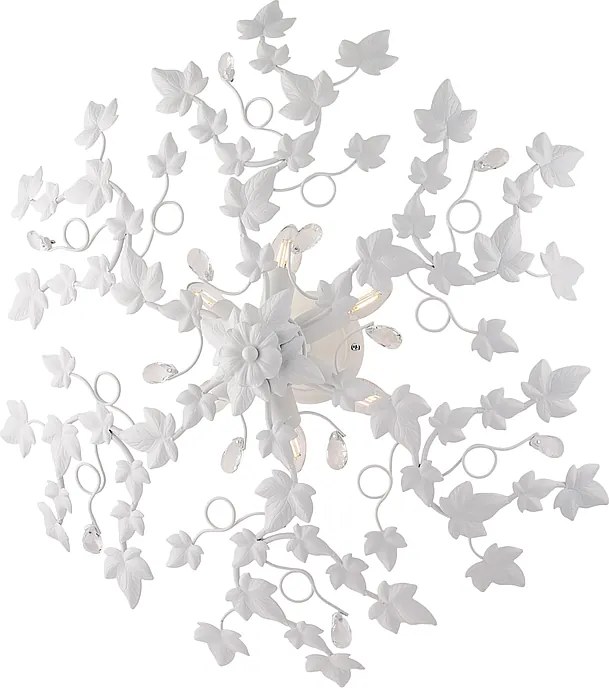 Edera lampa sufitowa białe żelazo, dekoracja shabby chic, kryształowe cyrkonie, 6 lamp, Ø80 cm
