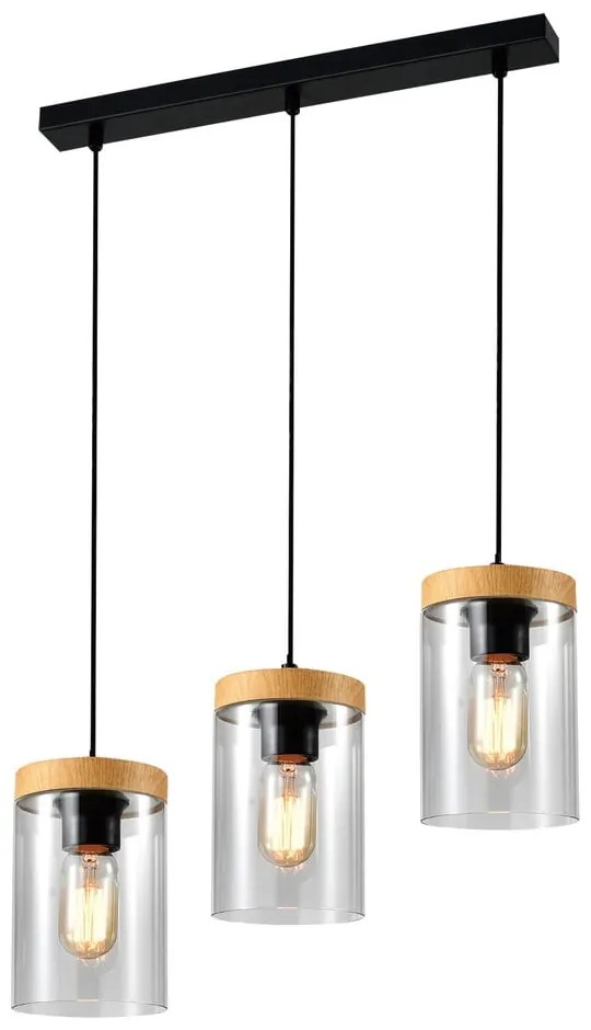 Czarno-naturalna lampa wisząca ze szklanym kloszem ø 12 cm Wels – Candellux Lighting