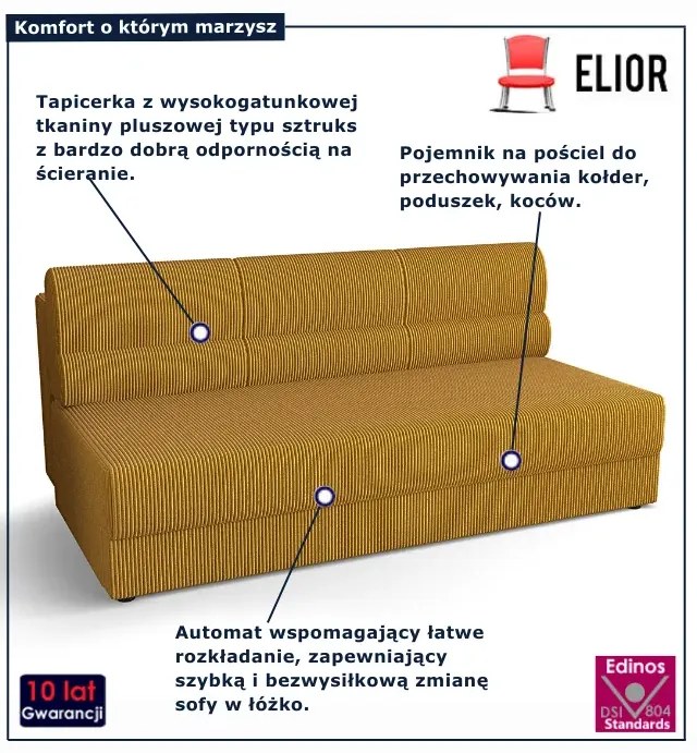 Musztardowa sztruksowa wersalka rozkładana G9-P33