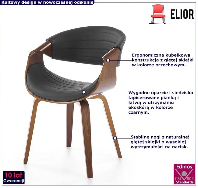 Skandynawskie kubełkowe krzesło orzech + czarny E6-P74