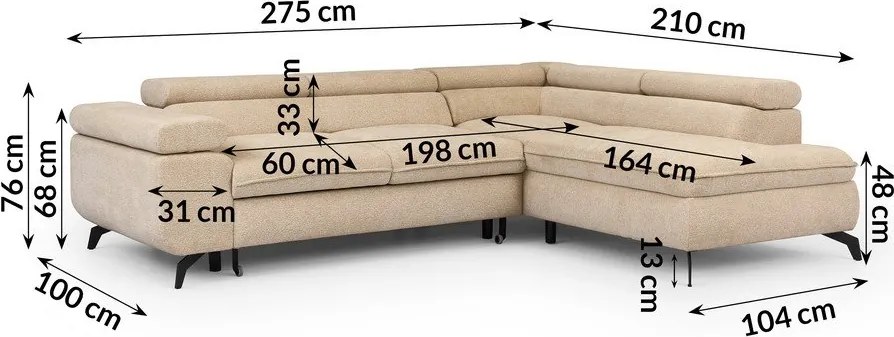 Beżowy narożnik z tkaniny szenilowej (prawostronny/w kształcie litery L) Marbeya – Ropez