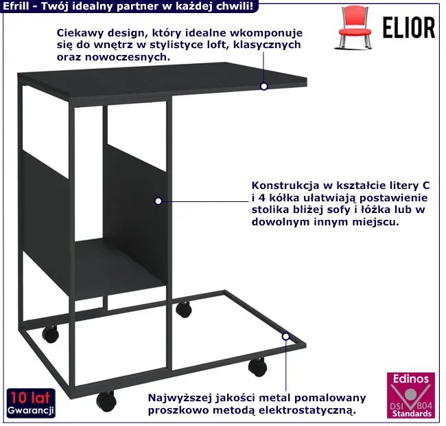 Czarny stolik pomocniczy na kółkach C2-L25