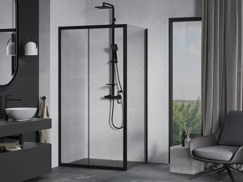 Mexen Apia kabina prysznicowa rozsuwana 90 x 80 cm, transparent, czarna - 840-090-080-70-00