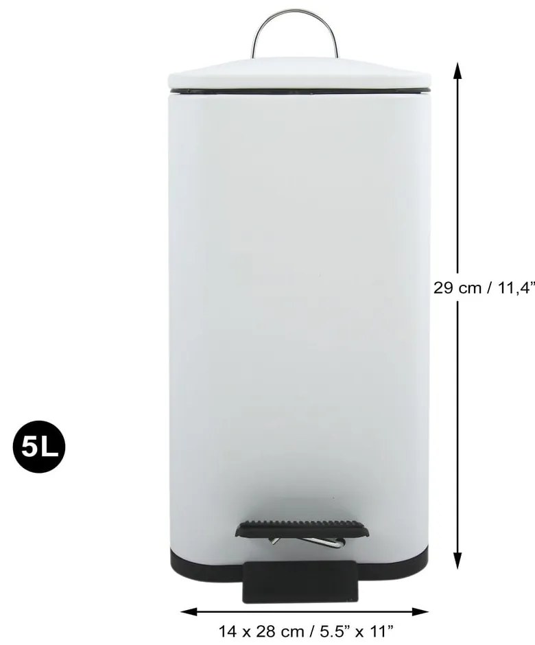 Stalowy kosz na śmieci z pedałem w matowym białym kolorze 5 l Erik – Spirella
