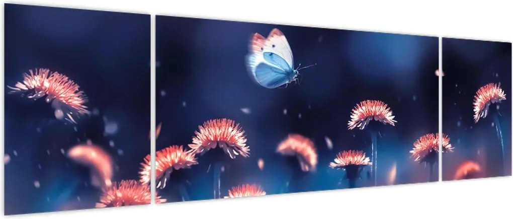 Obraz dmuchawca z niebieskim motylem (170x50 cm)