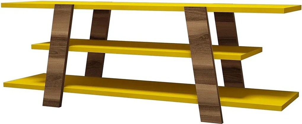 Stojak pod telewizor – 120 x 42 x 33,6 cm – Orzech i żółty – Płyta wiórowa pokryta melaminą