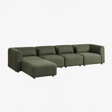 Sofa Modułowy 4-częściowy Z Tapicerowanym Pufem Fogler Chenille Salvia Zieleń - Sklum