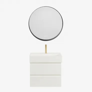 Zestaw Wiszących Mebli Łazienkowych Z Drewna I Forniru Jesionowego Zintegrowany Z Umywalką Ona Biała & - Sklum