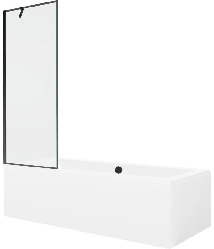 Mexen Cube wanna prostokątna 180 x 80 cm z obudową i parawanem 1-skrzydłowym 70 cm, czarny wzór - 550518080X9507007070