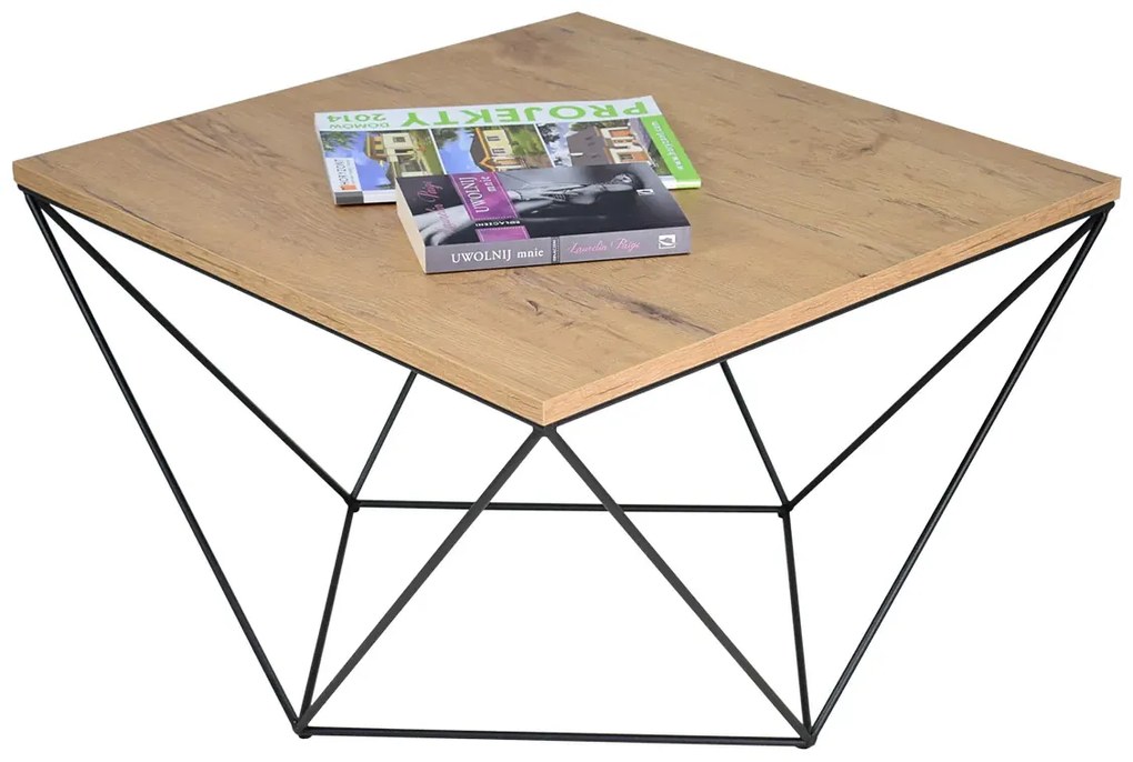 Druciany stolik kawowy w stylu loft dąb lancelot + czarny - Mokita 3X