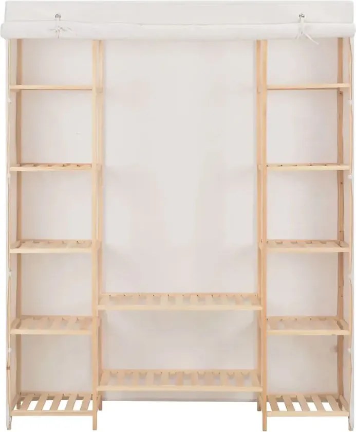 Materiałowa biała szafa z drewnianym stelażem W9-M26