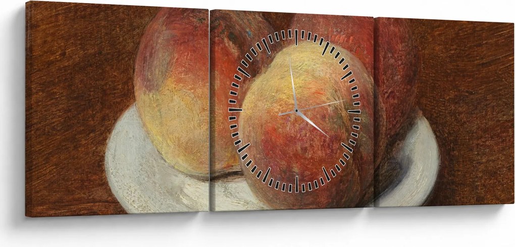 Obraz - Henri Fantin-Latour, Three Peaches on a Plate, reprodukcje (z zegarem) (90x30 cm)