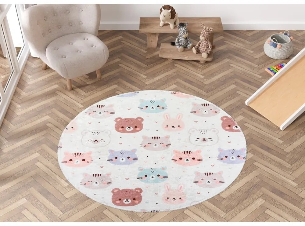 Dywan dziecięcy odpowiedni do prania w kolorze kości słoniowej ø100 cm Cute Animals – Vitaus