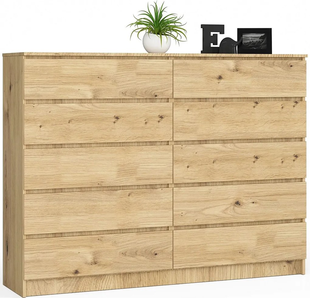 Komoda AKORD K160 Dąb Artisan 160 cm 10 szuflad kolor Dąb Artisan mat 160x40x121 cm
