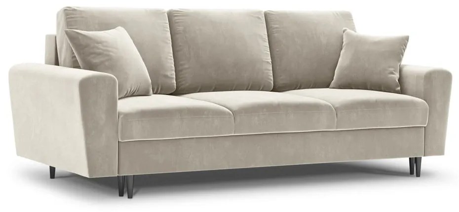 Beżowa aksamitna rozkładana/ze schowkiem sofa 235 cm Kyoto – Cosmopolitan Design