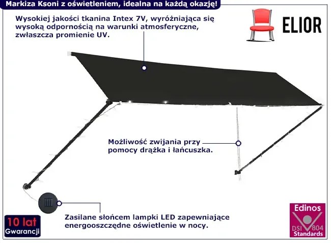 Markiza balkonowa z oświetleniem LED antracyt - Ksoni