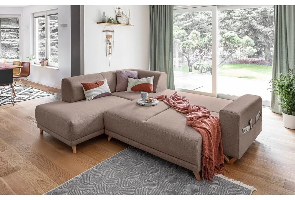 Brązowy rozkładany/ze schowkiem narożnik (lewostronny/w kształcie litery L) Classy Sophie – Miuform