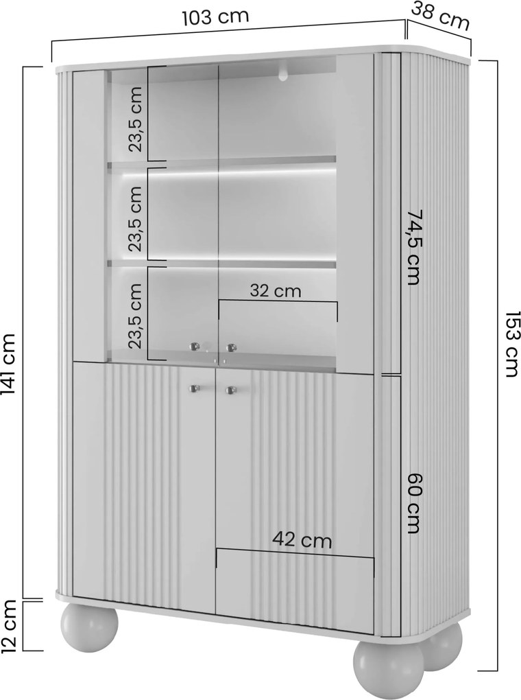 Witryna Vesper 103 cm czterodrzwiowa - czarny / czarne uchwyty / nogi kule