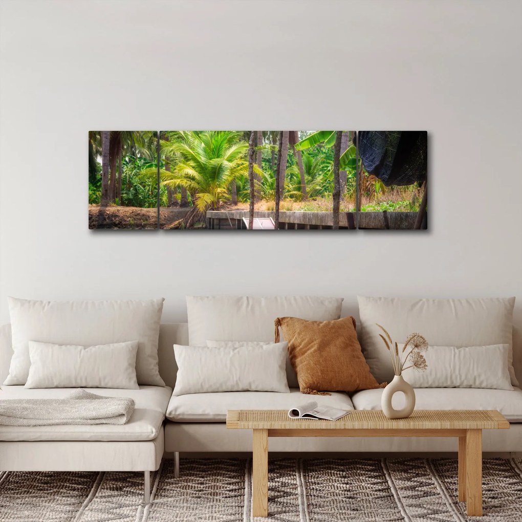 Obraz - Drewniana łódź na kanale, Tajlandia (170x50 cm)