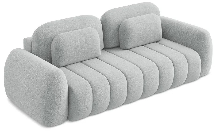 Jasnoszara sofa rozkładana z materiału bouclé ze schowkiem 266 cm Pele – Makamii