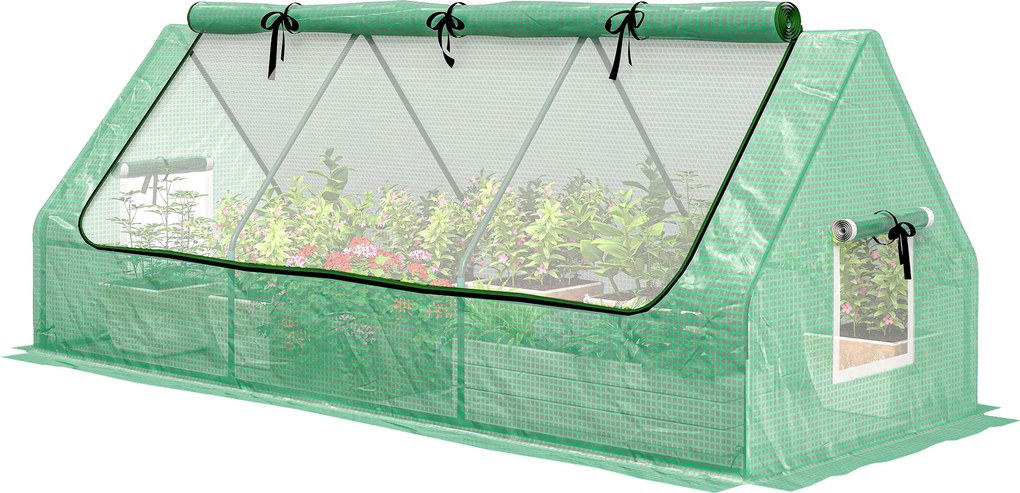Outsunny mini szklarnia ogrodowa tunelowa odporna na warunki atmosferyczne z oknami zwijanymi zielona 240x90x90 cm | Aosom PL