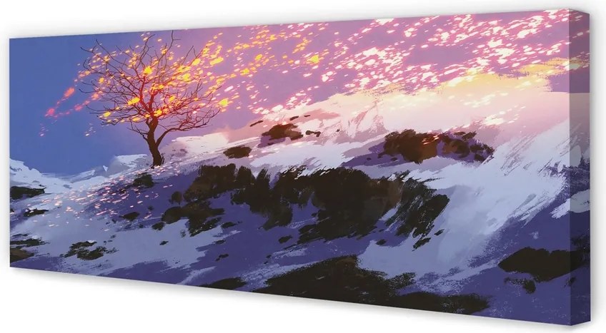 Obraz drukowany na płótnie Zimowe Góry i Drzewo