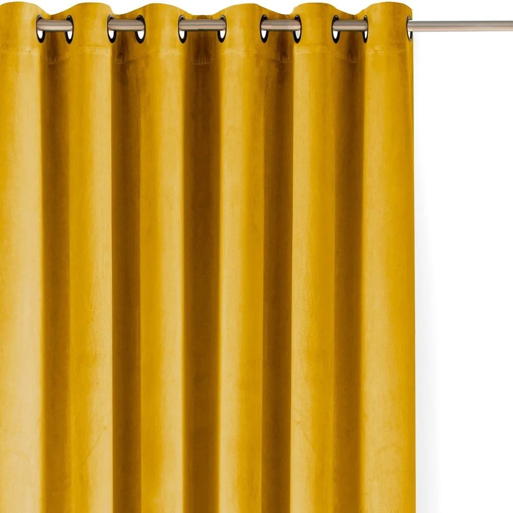 Musztardowa aksamitna zasłona częściowo zaciemniająca (dimout) 530x175 cm Velto – Filumi