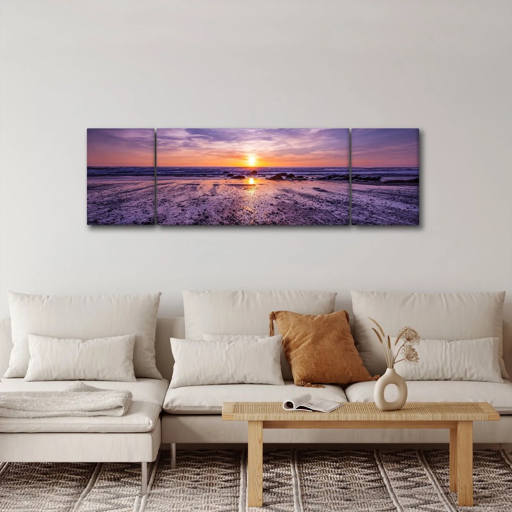 Obraz plaży - zachód słońca (170x50 cm)