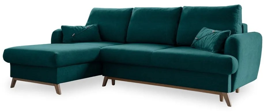 Turkusowy rozkładany/ze schowkiem narożnik (lewostronny/z szezlongiem) Scandic Lagom – Miuform