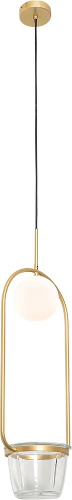 Lampa wisząca w stylu art deco złota z białym szkłem - Isabella