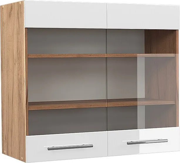 Szklana szafka kuchenna biały wysoki połysk 80x34.1x72 fame-line