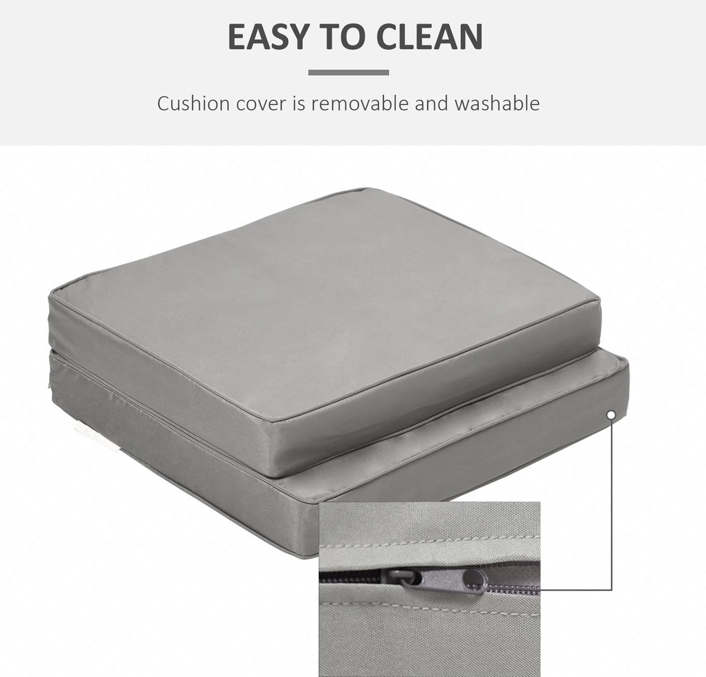 Outsunny Zestaw 2 Poduszek, 56 x 52 cm, Poduszki na Krzesła z Zamkiem, Pokrowiec z Tkaniny, 7 cm Wypełnienie, Pralne, Jasnoszary