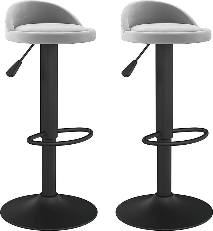 Zestaw 2 Stołków Barowych Szary Welur - Styl Nowoczesny, Obracający się o 360°, Regulowana Wysokość