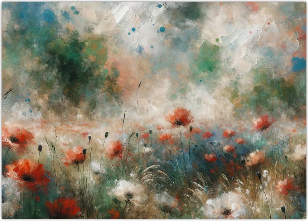 Obraz na szkle – Abstrakcja pola z makami (70x50 cm)