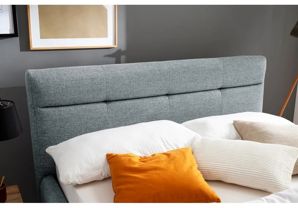 Szaroniebieskie tapicerowane łóżko dwuosobowe ze schowkiem ze stelażem 140x200 cm Lotte – Meise Möbel