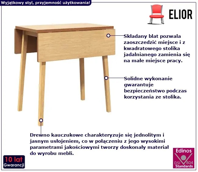 Składany stół jadalniany naturalne drewno - Himunir