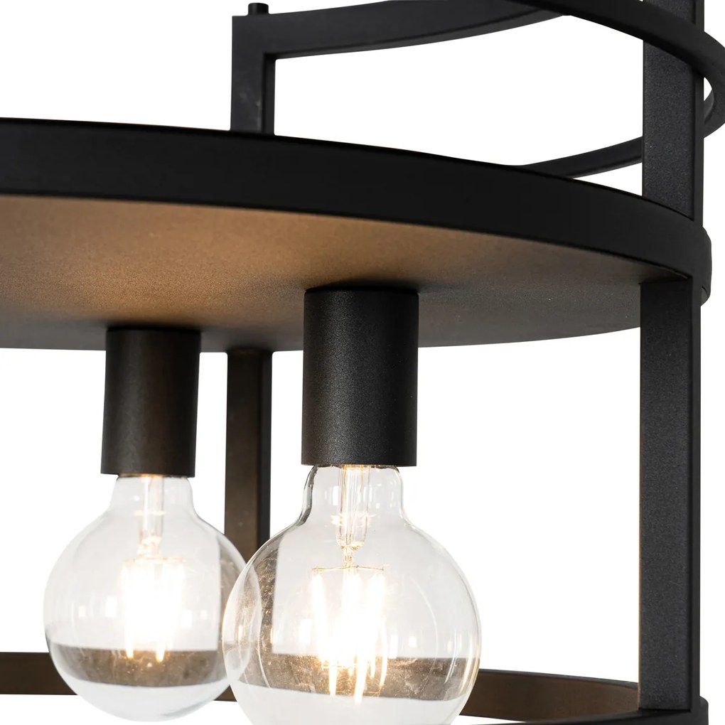 Industrialna lampa wisząca czarna z półką okrągłą 4-światłowa - Cage RackPrzemysłowy Oswietlenie wewnetrzne