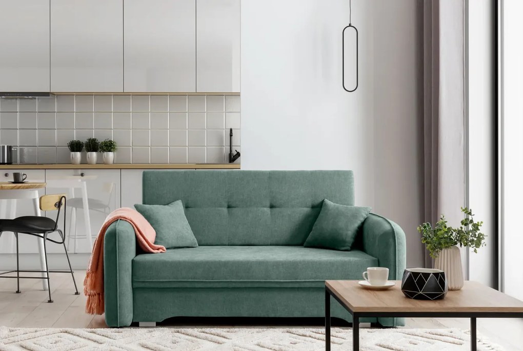 PROMOCJA Rozkładana 2-osobowa sofa LAINE, zielona II jakość