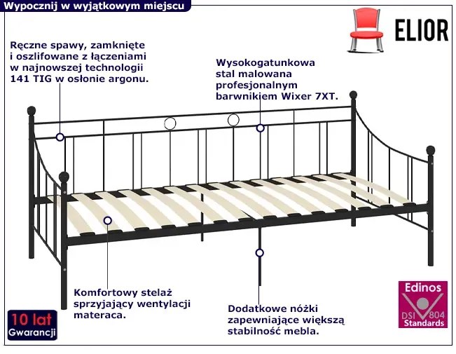 Czarne metalowe łóżko 90x200 cm Salgadi