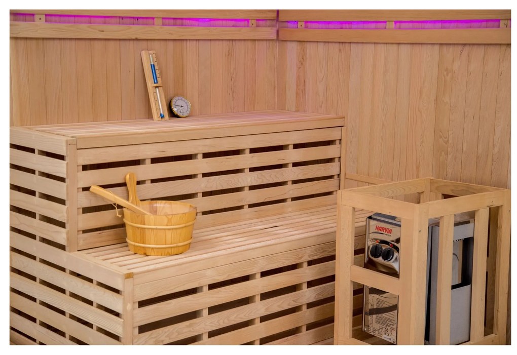 Sauna fińska wewnętrzna wysokotemperaturowa z piecem HARVIA  z kamieniami 4 - 5 osobowa 150 x 150 CM