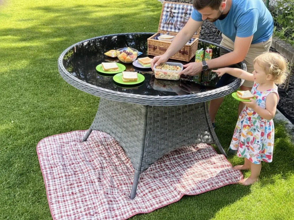 Ekskluzywny stół ogrodowy z okrągłego technorattanu MODERNO szary