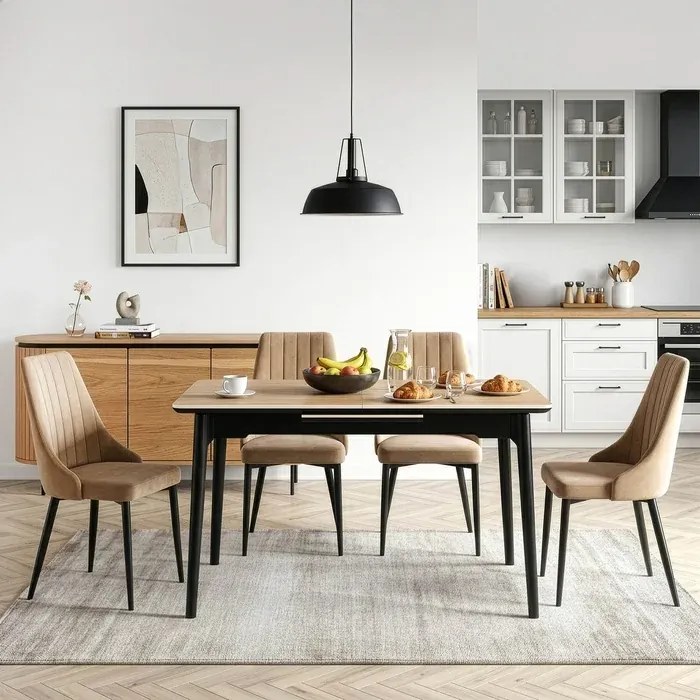 Stół Rozkładany Prostokątny SAMER 120-160 cm Ceramiczny Dąb/Czarny Nowoczesny