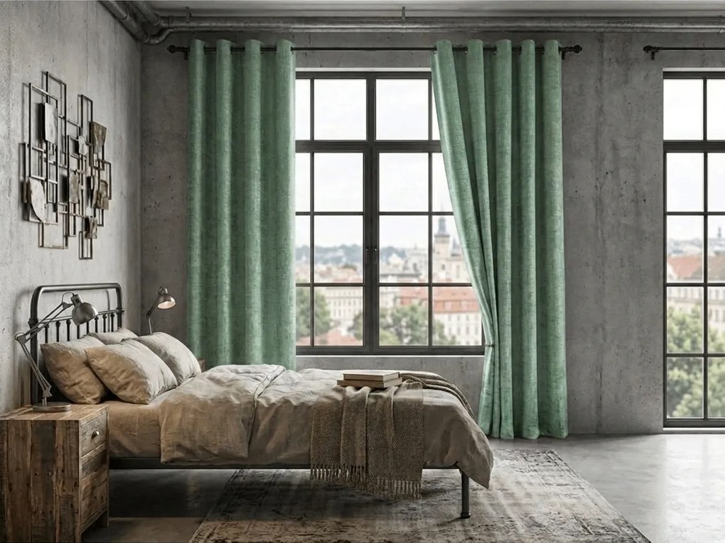 Zaciemniająca zasłona LOOM VELVET 140x250 cm, zielona Zawieszanie: Taśma z wiązaniami