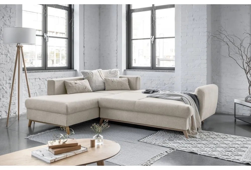 Beżowy rozkładany/ze schowkiem narożnik (lewostronny/w kształcie litery L) Scandic Lagom – Miuform