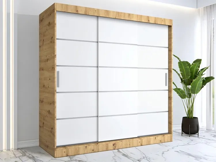 Szafa przesuwna dąb artisan + biały 200 cm - Bohosa 6X