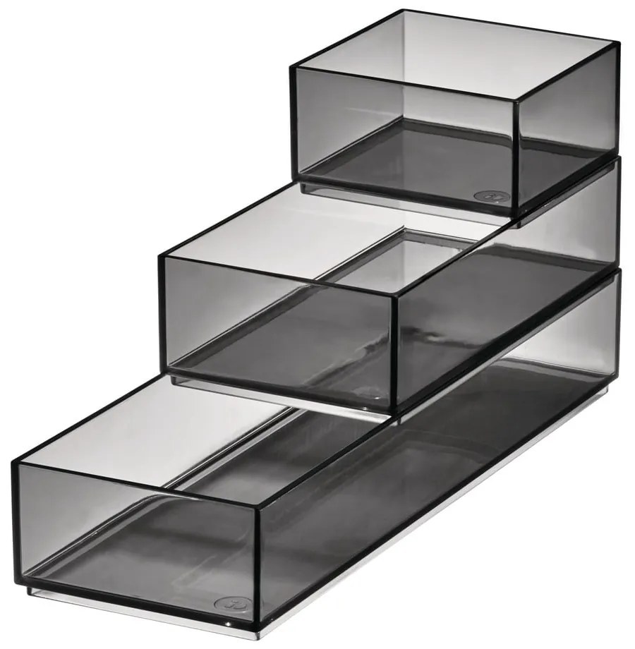 Organizery łazienkowe na kosmetyki z plastiku z recyklingu w kolorze matowej czerni zestaw 3 szt. Stack & Slide – iDesign